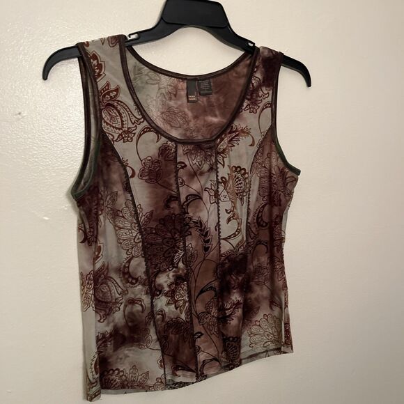 SERENADE Vintage Y2K Boho Sheer Burnout Floral Velvet Whimsygoth Cami, Brown- L - Picture 3 of 7